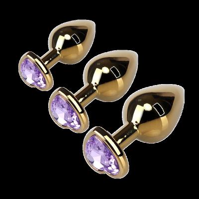 China Customized Aluminum Alloy Color Butt Plug Gold Heart Shape Small Medium Large Crystal Anal Plug With Jewel for sale