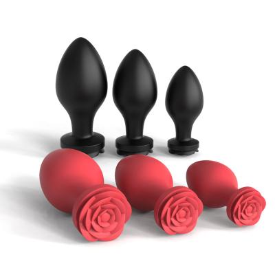 China Silicone+ABS silicone rose anal male plug set prostata massager vibrator for men for sale