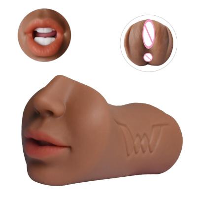 China Realistic Tongue Male Masturbator Teeth And Cup 3 In 1 Pocket Realistic Cat Mouth Brown Oral Anal Adult Sex Toys Strip Artificial Vagina Male Masturbate Toy for sale