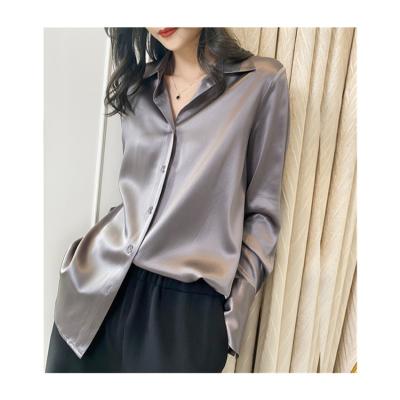 China TSK-TS8D010 Women's Elegant Breathable Silk Shirt Women Sheath Long Blouse Silk Tops for sale