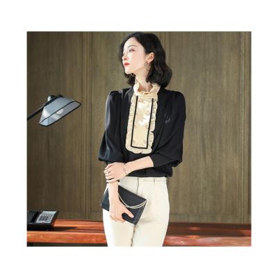 China TSK-TS8D009 Breathable Soft Lady Shirt Elegant Women Silk Blouse Ruffles for sale