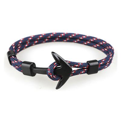 China Casual/Sporty Multicolor Men's Ocean Fish Hook Rope Bracelet Hand - Woven Polyester Metal Boat Anchor Bracelet for sale