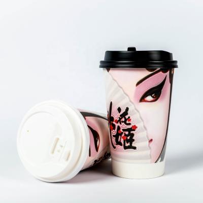 China Chinese Peking Opera Disposable Facial 3D Design Printed Cheerful Paper Coffee Paper Cup With Lid Hold Way Paper Cup 8oz 12oz 16oz for sale