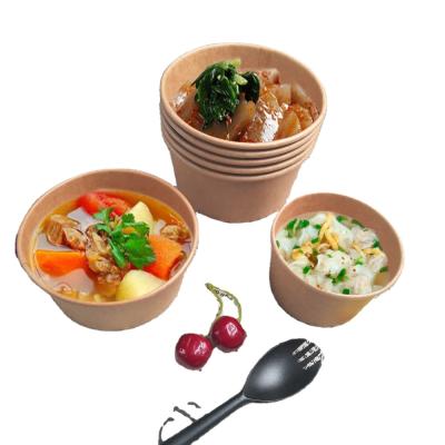 China Disposable Recyclable Food Grade Take Away Brown Kraft Paper Bowl With Lid For Salad Soup Pasta Noodle 130-1350ml for sale