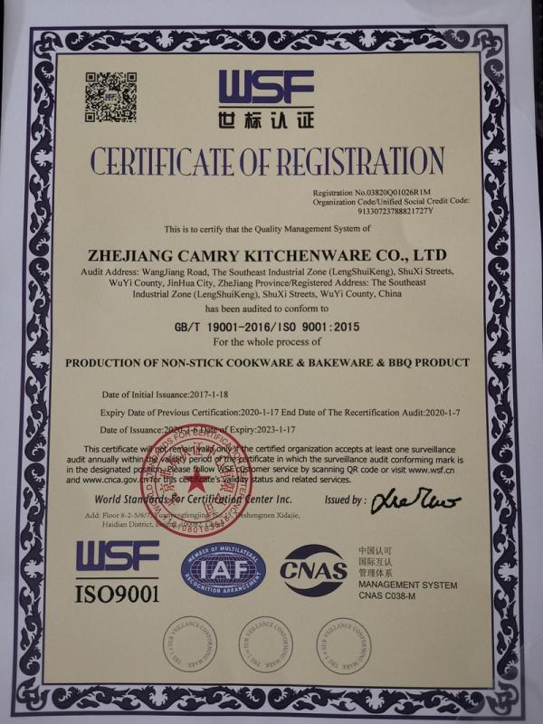 ISO9001 - Zhejiang Camry Kitchenware Co., Ltd.