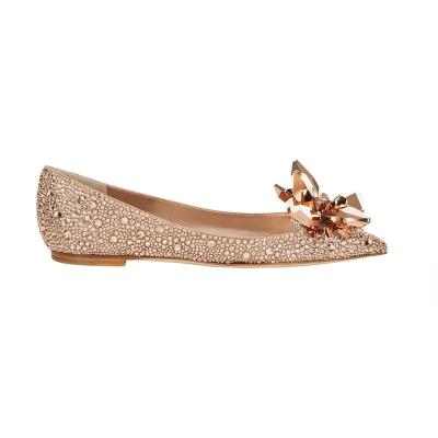 China Best quality 2023 hot sale flat rose gold princess shoes with crystal stones covered pointed toe ladies flat pumps for women for sale