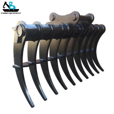 China New Design Land Clearing Excavator Rake Earth Cleanup Rakes Mini Excavator Attachment Root Rake For 10-50 Ton Excavator for sale