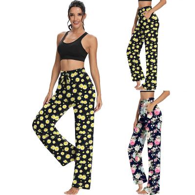 China 2021 Fashion Printed Pocket Women's Latest Style Cool Pants Wide-leg Casual Wide-leg Beach Pants for sale