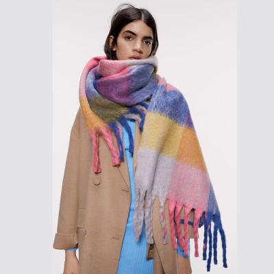 China 2020 Newest Fashion Cashmere Lady's High-quality Blanket ZA Design Multi Color Plaid Pashmina Shawl And Scarf for sale