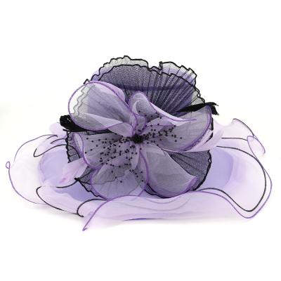 China Popular Picture Korean version ladies Tulle / gauze fashion all-match organza sun hats Kentucky Derby top hat with side flower for sale