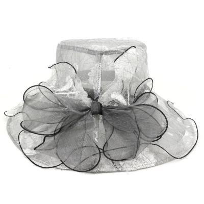 China Lightweight Collapsible Pretty Female Picture Summer Ladies Fashion Hat Organza Bucket / Fisherman Hats With Butterfly On Side for sale