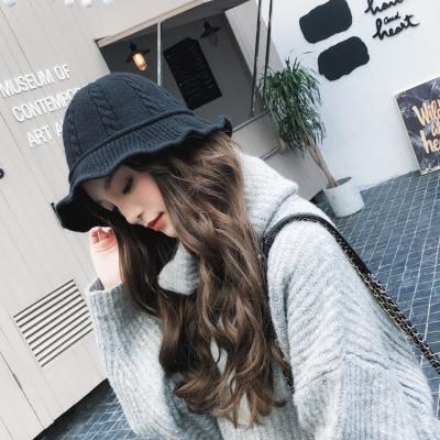 China Versatile Knitted Korean Lady Retro Plush Fashion Trend British Bucket Hat Autumn&Winter Fisherman Hat for sale