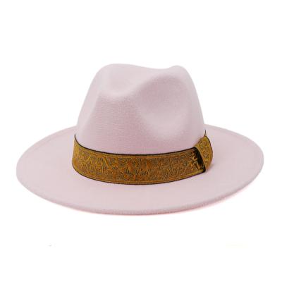 China Plush Wholesale Style Imitation Wool Western Fabric Fedora Hats For Women for sale