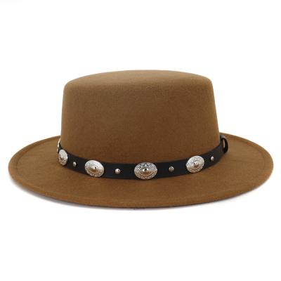 China Spring And Autumn Fashionable Round Fedora Caps Character For Women Flat Top Felt Wide Brim Fedora Hats For Men for sale