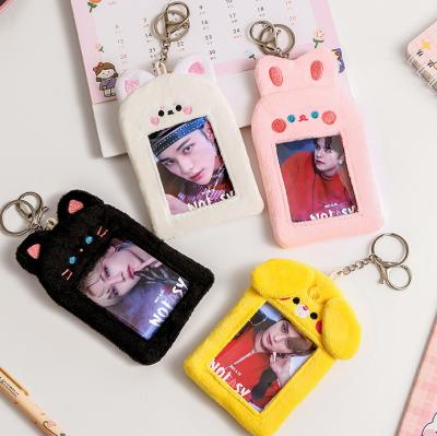 China Kawaii Double Sided Yellow Chick and Pink Bear Collect Keychain Photocard Storage Case Seventeen School Bus ID Card for sale