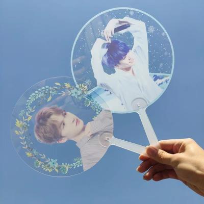 China Custom Europe Kpop Fan PVC Hand Printed Transparent Fan With Cute Gifts Handfan Transparenticket for sale