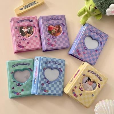 China Europe Cute 3 Inch Hollow Heart Album Kpop Photocard Storage Binding Color Checkerboard Photo Album For Photocard for sale