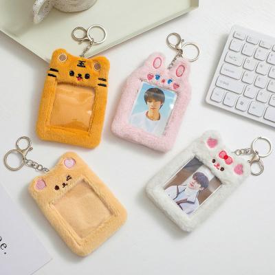 China Europe Cute Animal Photo Card Holder Photocard Storage Case Fluffy Stationery With Key Chain for sale