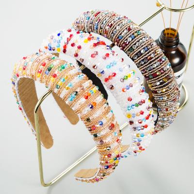 China Popular Handmade Rhinestone Girls Hair Band Sponge Fashion Women Crystal Elastic Hair Bands for sale