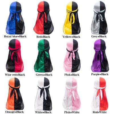 China Skin friendly imitation silky durags in multi colors custom bandanas headwear fashion popular designer durag for sale