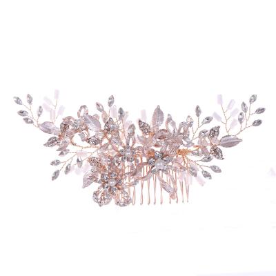 China Fashionable Europe and American Top Selling Diamond Hair Comb Rose Gold Handmade Woven Bridal Accessories for Wedding for sale