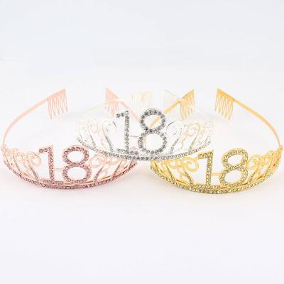 China Accessories New European First Birthday Cake American Party Diamond Hair Ornament Bridal Hair Circle and Crown Digital Birthday Hat for sale