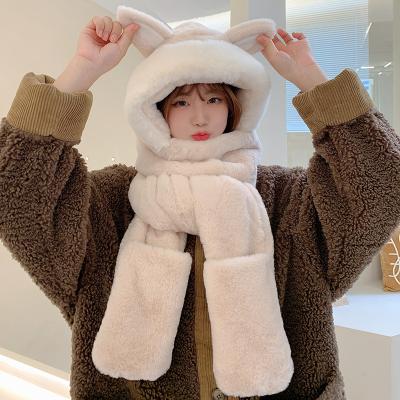 China Three-piece trend rabbit hat autumn winter all-in-one warm scarf medium cute female for sale