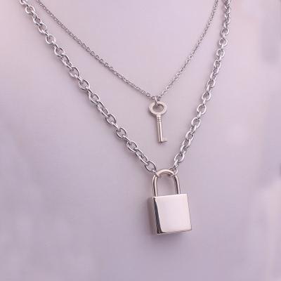 China Cute Stainless Steel Key And Lock Pendent Hiphop Mens Couples Punk Necklace for sale