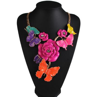 China Beautiful flower and butterfly summer punk necklacer for women custom enamel necklace for sale