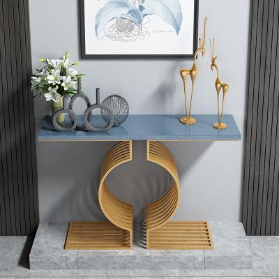 China Nordic modern iron art living roomd porch stage real wood aureate porch ark entrance furniture console table for sale