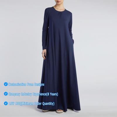 China Modest Islamic Clothing Premium Modern Casual O Neck Prayer Pockets Maxi Flare Muslim Abaya Dress Solid Dubai Ramadan Eid Outfits for sale