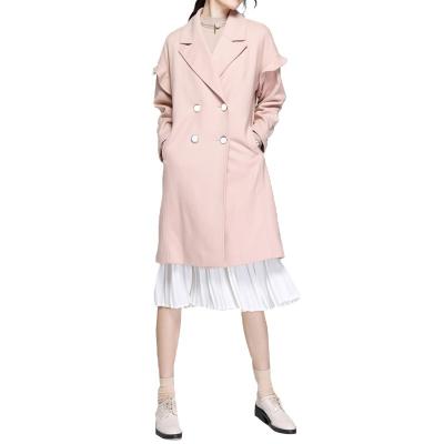 China Breathable Wide Lapel Ruffles Double Breasted Long Sleeves Wool Coats For Women for sale