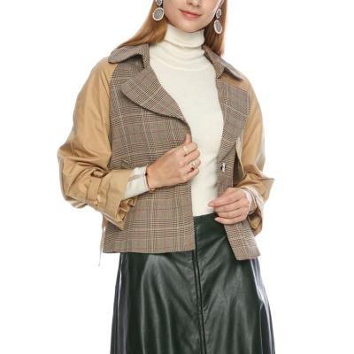 China Classics Plus Size Fashion Lapel Collar Sheath Long Spliced ​​Plaid Bomber Jackets With Belt For Women for sale