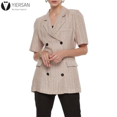 China Blazer new summer short sleeves striped double breasted blazers for women for sale