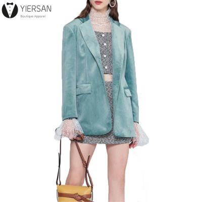 China High Fashion Blazer Lapel Collar Sheaths Long Breasted Single Velvet Blazer For Women for sale