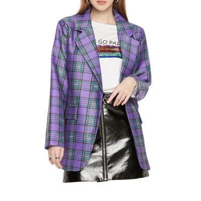 China Plus Size High Fashion Boutique Lapel Collar Sheath Long Plaid Satin Blazers For Women for sale