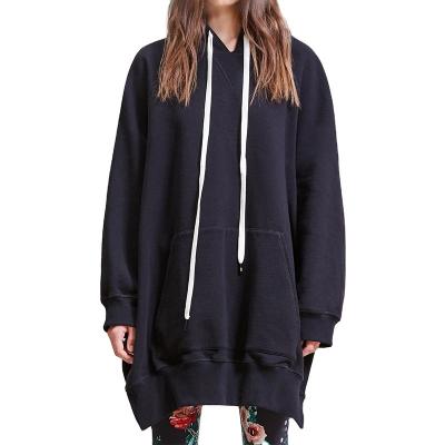 China Customized Breathable White Long Sleeves Side Split Oversized Cotton Long Pullover Sweatshirt Hoodies For Women for sale