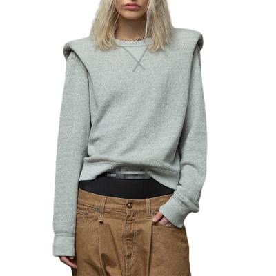 China Breathable Customized Crew Neck Padded Shoulder Long Sleeves Blank Cotton Pullover Sweatshirt For Women for sale