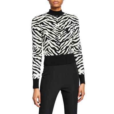 China Turtle Neck Customization Fashion Size Long Sleeves Zebra Pattern Print Slim Fit Short Sweaters Pullovers For Women for sale