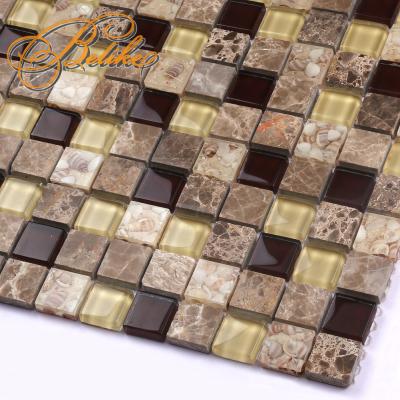 China Dark Europe Mosaic Glass Marble Emperador Resin Shell Home Decor Elegant Featured Wall Cladding Back Splash Covering for sale