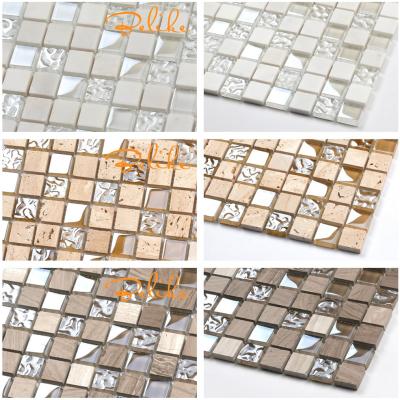 China Country Marble Glass Mosaic Tiles Mix Featured Mosaic Wall Tiles Backsplash Kitchen Wall IridescentPenthouse Subtle Design Art for sale