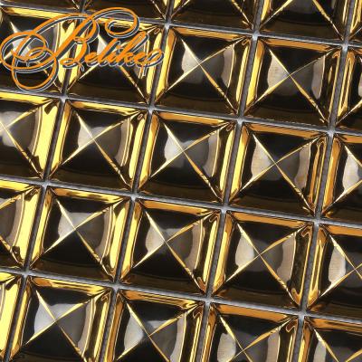 China Modern Metallic Cladding Ceramic Mosaic Wall Tile Covering Back Spacer Stylish Elegant Lavish Design Gold Hotel Home Decor for sale