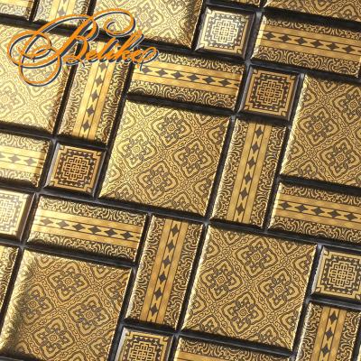 China Ambiance Ceramic Gorgeous Style Palace Style Vintage Palace Decor Home Decor Mosaic Wall Tile Europe Feature Gold Cladding Interior Back Spacing for sale