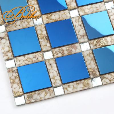 China MEDITERRANEAN SEA Metal Mosaic Wall Tiles Blue Mix Steel Home Decor Resin Wallcovering Splendid Middle East Pearl Design for sale