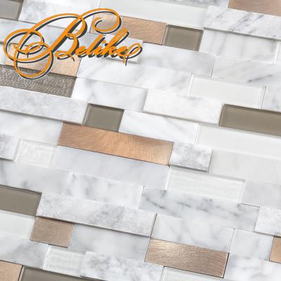 China Europe New Peel And Stick Glass Mosaic Wall Design Backsplash Covering Tile Home Decor Marble Aluminum Convenient Installation for sale