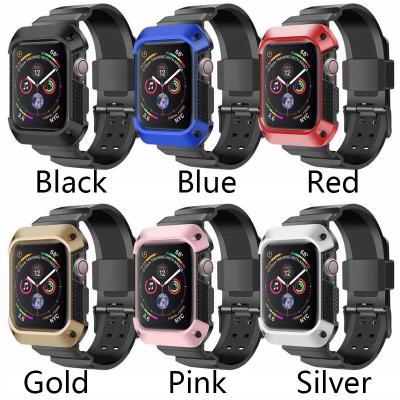 China Silicone rubber band for apple watch with iwatch4 case protect case 40mm 44mm sports watch strap rubber for sale