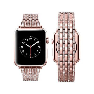 China Stainless Steel Apple Watch Bling Replacement Diamond Band Rhinestone Luxury Stainless Steel Bands For iwatch Strap 40mm 44mm Series6 for sale