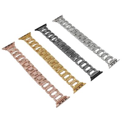 China Stainless Steel D Shaped Diamond Link Chain Bracelet For Apple Watch Metal Strap 44mm 42mm 38mm Fit iwatch 40mm series6 for sale