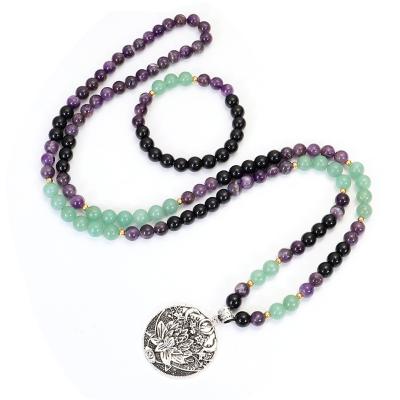 China FASHIONABLE High Quality Amethyst Green Aventurine Mala Beads 108 Islamic Rosary Beads Necklace for sale