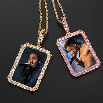 China Hiphop Personalized Custom Charm Hip Hop Metal Frame Photo Necklace Zircon Memorial Pendants Jewelry Pendant for sale